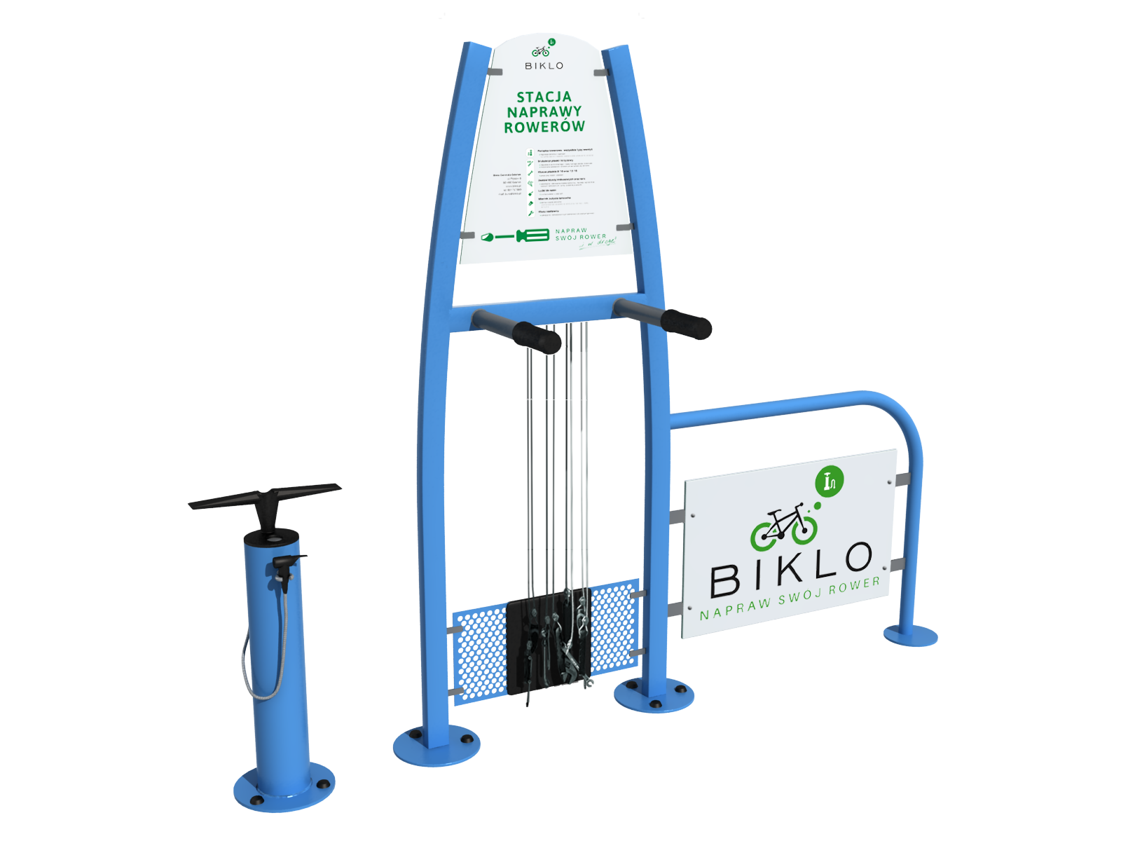 Stacja naprawy rowerów BIKLO ze stojakiem i logo